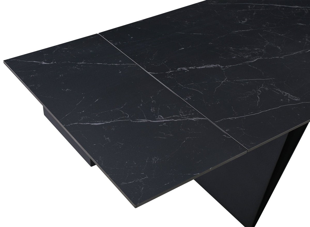 Table à manger extensible en métal noir avec plateau en céramique noir HELSINKI - DécoInParis