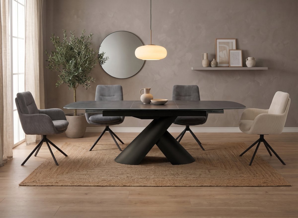 Table à manger extensible pieds métal marron plateau céramique 180-240 cm MILANO - DécoInParis