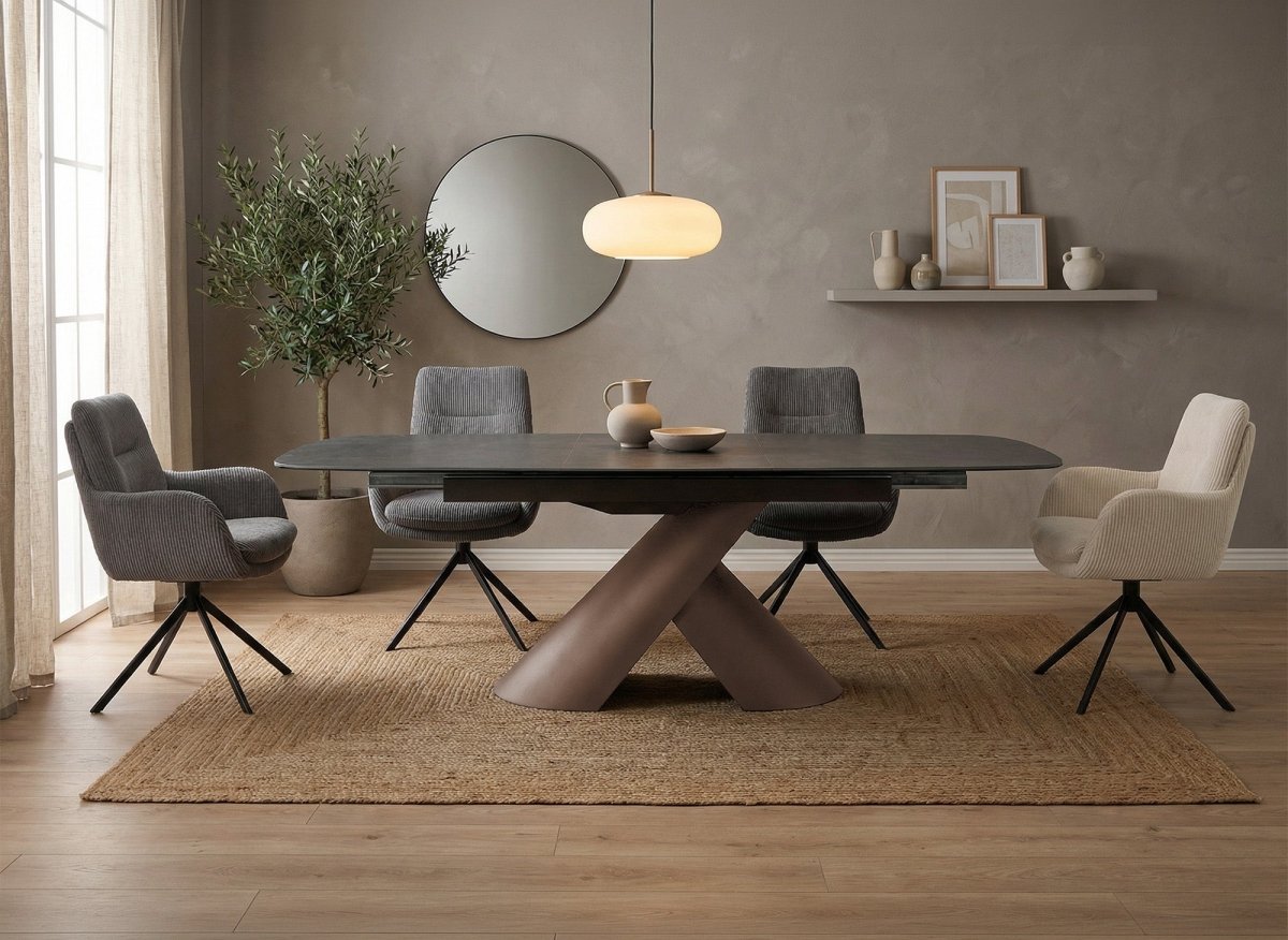 Table à manger extensible pieds métal marron plateau céramique MILANO - DécoInParis