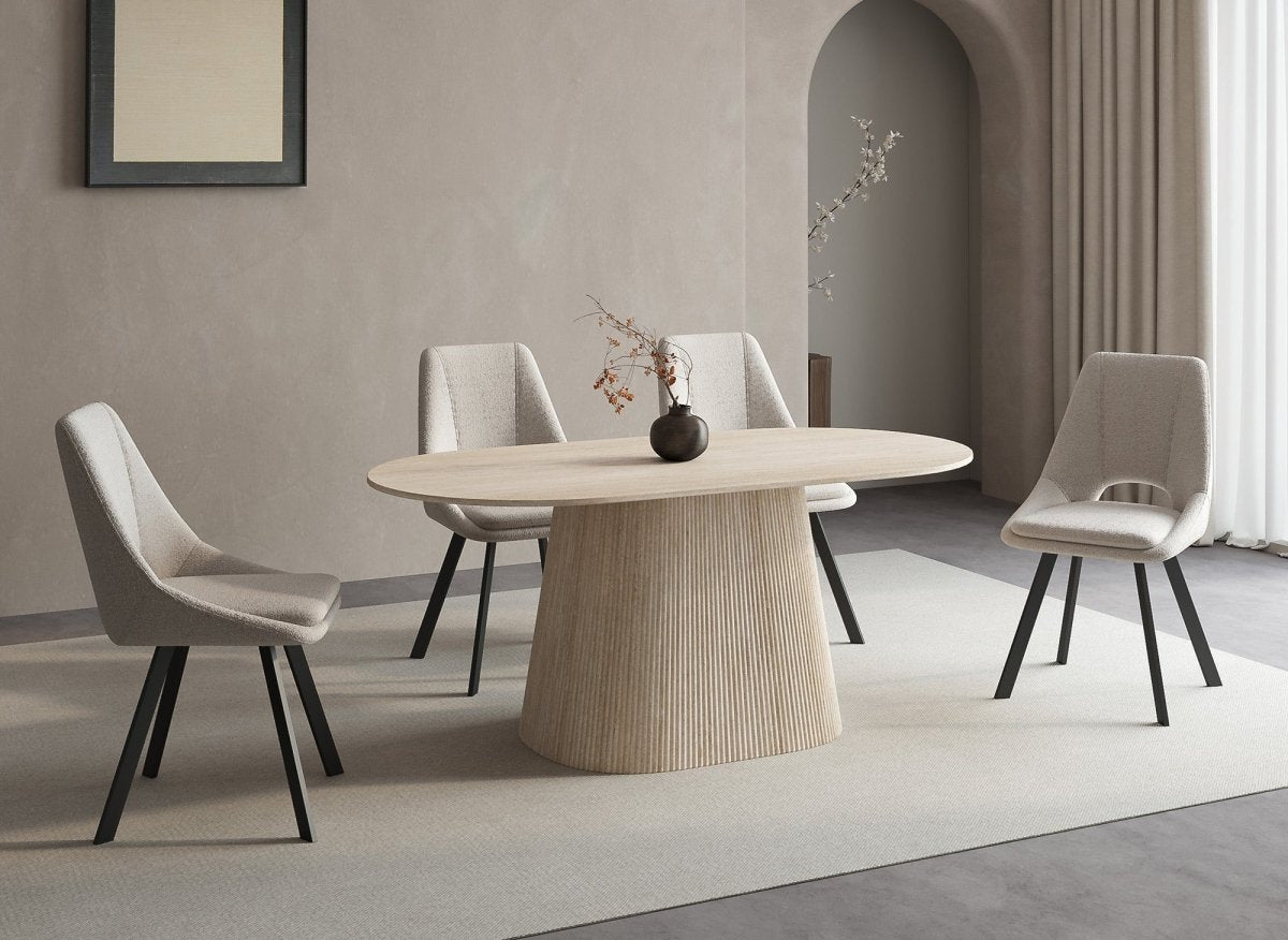 Table à manger ovale en marbre composite beige 6 personnes TIANA - DécoInParis
