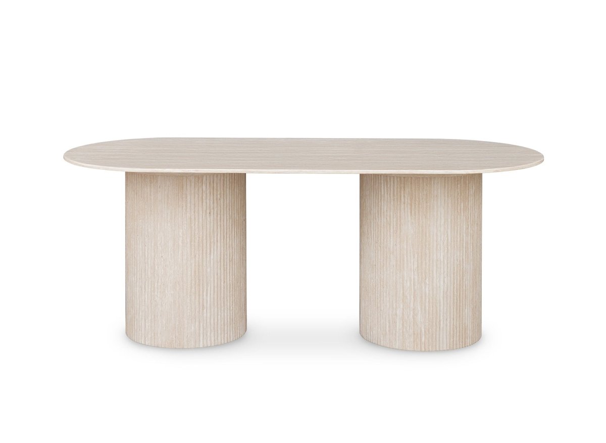 Table à manger ovale en marbre composite beige 8 personnes DHARA - DécoInParis