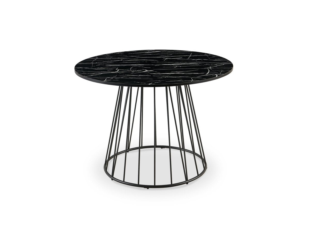 Table à manger ronde effet marbre noir pied en métal noir STELLA - DécoInParis