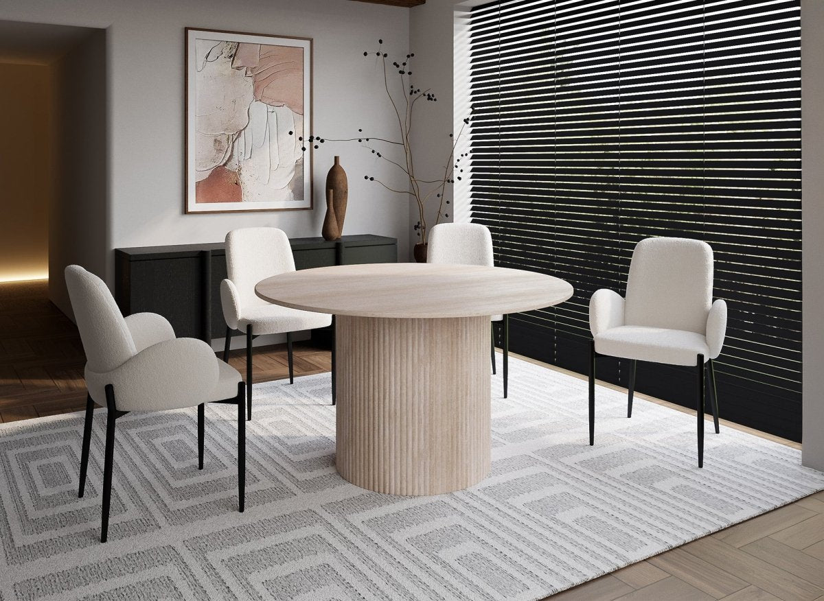 Table à manger ronde en marbre composite beige 4 personnes DHARA - DécoInParis