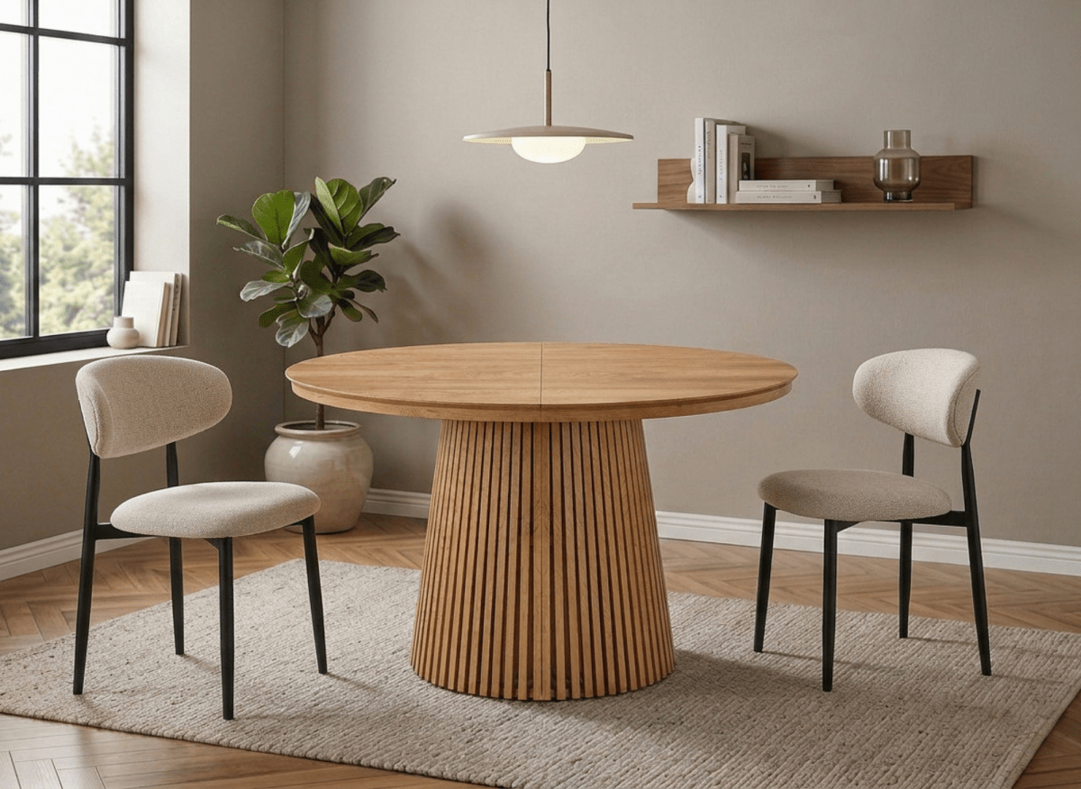 Table à manger ronde extensible en bois clair HEKA - DécoInParis