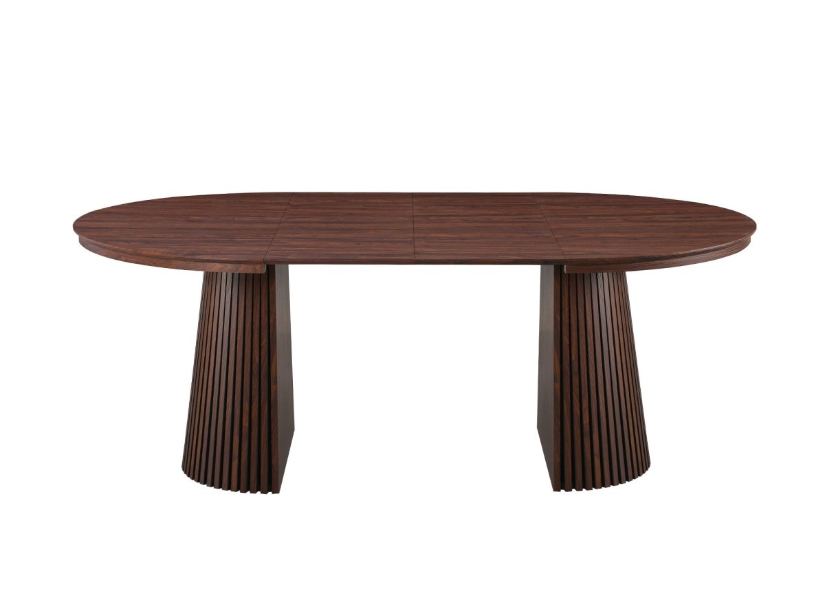 Table à manger ronde extensible en bois foncé 120-200cm HEKA - DécoInParis