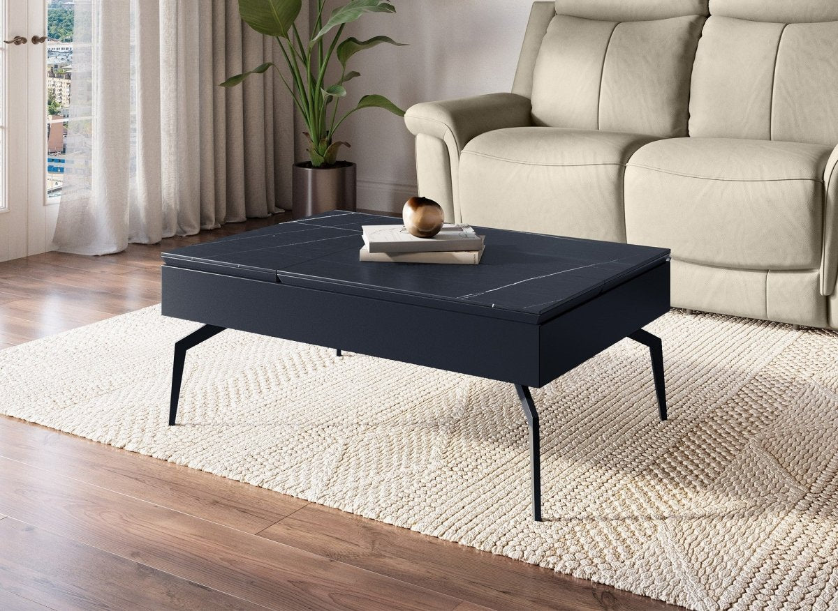 Table basse design avec plateau relevable en céramique noir SILVANA - DécoInParis