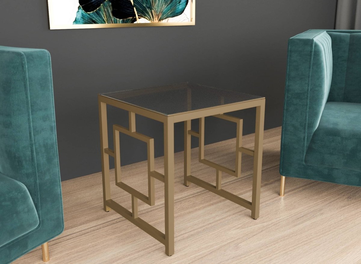 Table basse design en verre noir et métal doré carrée PABLO - DécoInParis