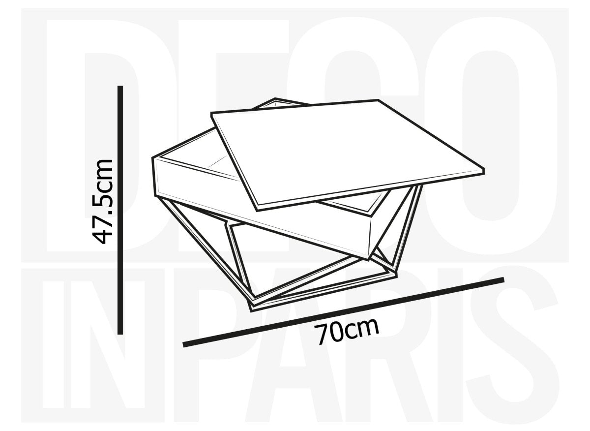 Table basse en bois avec plateau pivotant en verre trempé noir et pieds métal ZELIE - DécoInParis