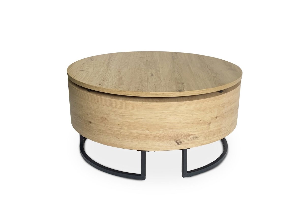 Table basse en bois avec plateau relevable et rangement pieds en métal noir BILLIE - DécoInParis