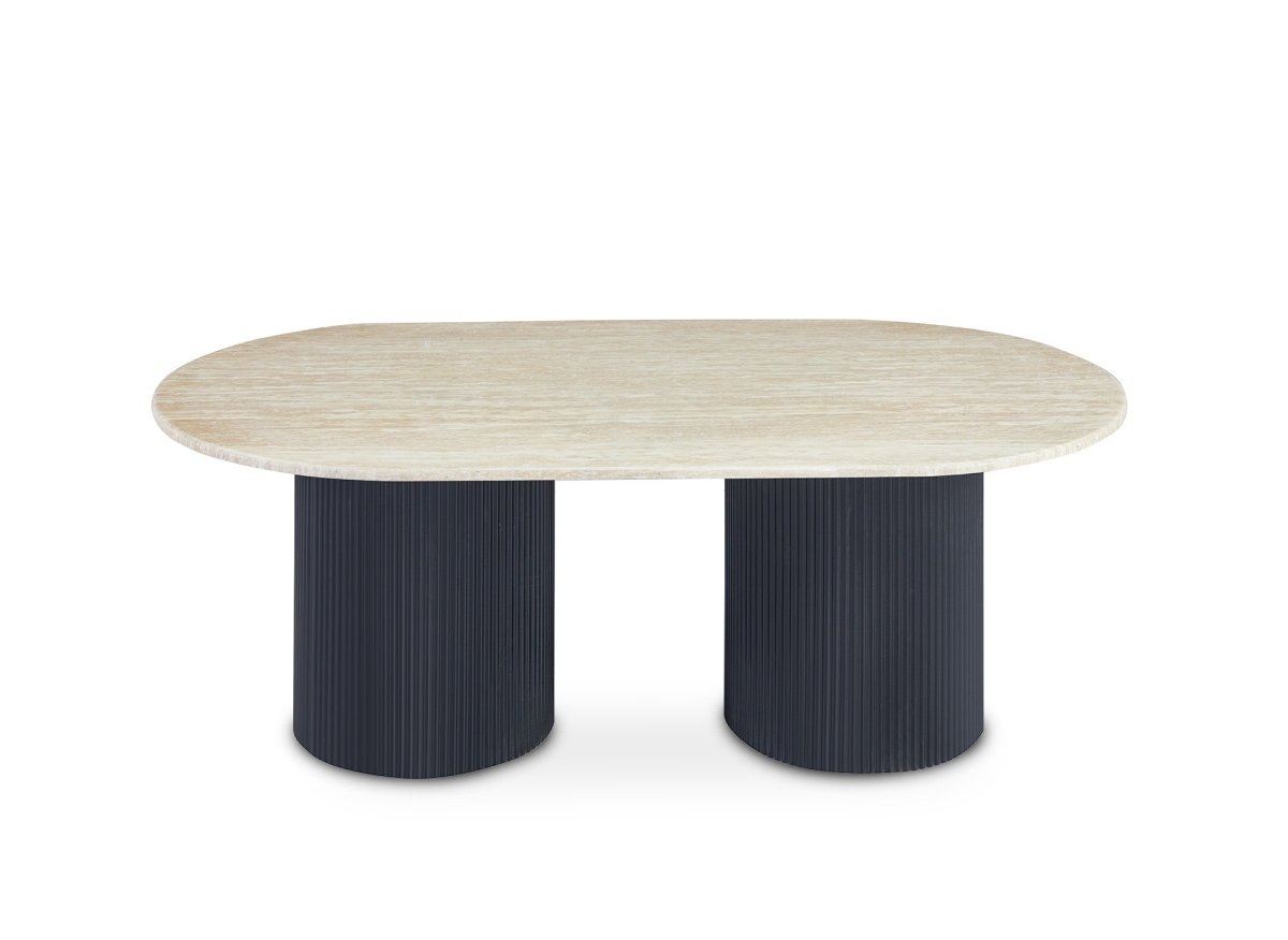 Table basse en marbre composite beige pieds noir DHARA BLACK - DécoInParis