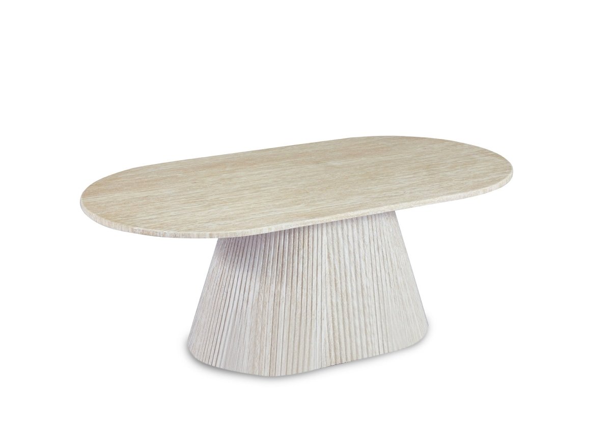 Table basse ovale en marbre composite beige TIANA - DécoInParis