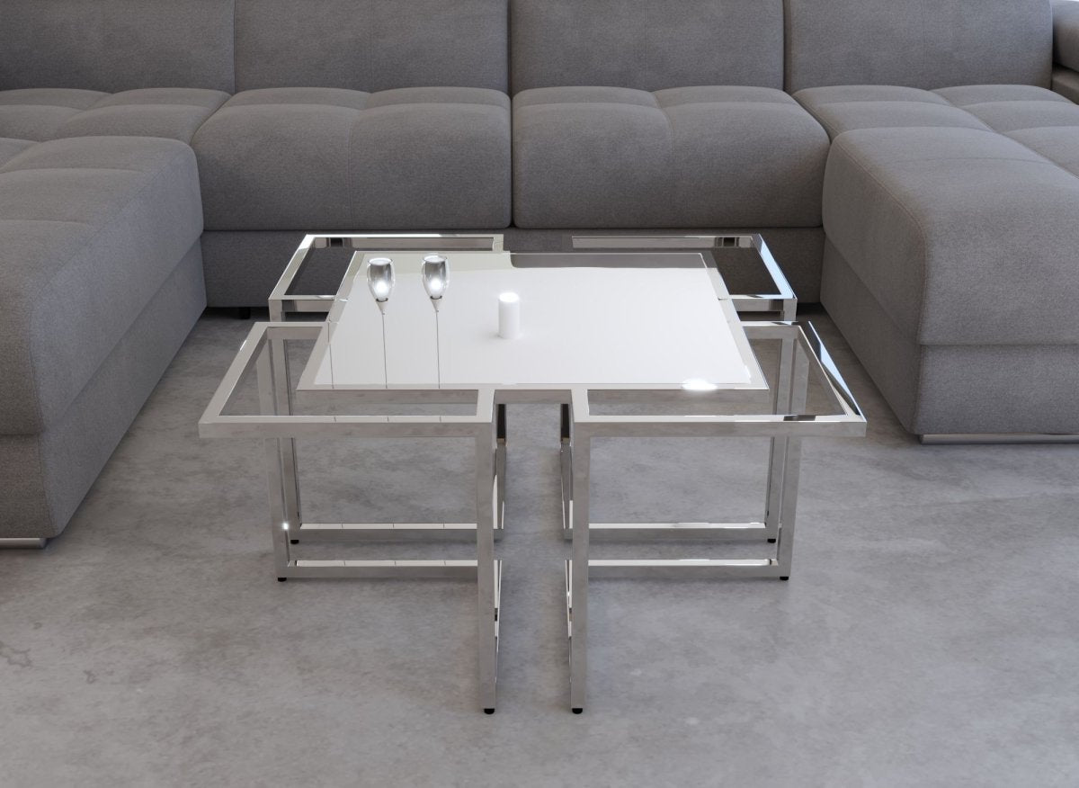 Table basse rectangulaire avec pieds géométriques argenté MORELIA - DécoInParis