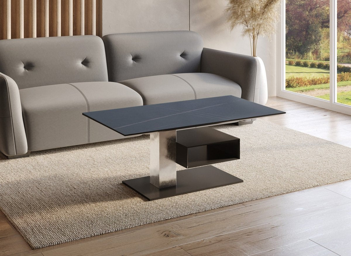 Table basse relevable avec rangement en céramique noir ADELIE - DécoInParis