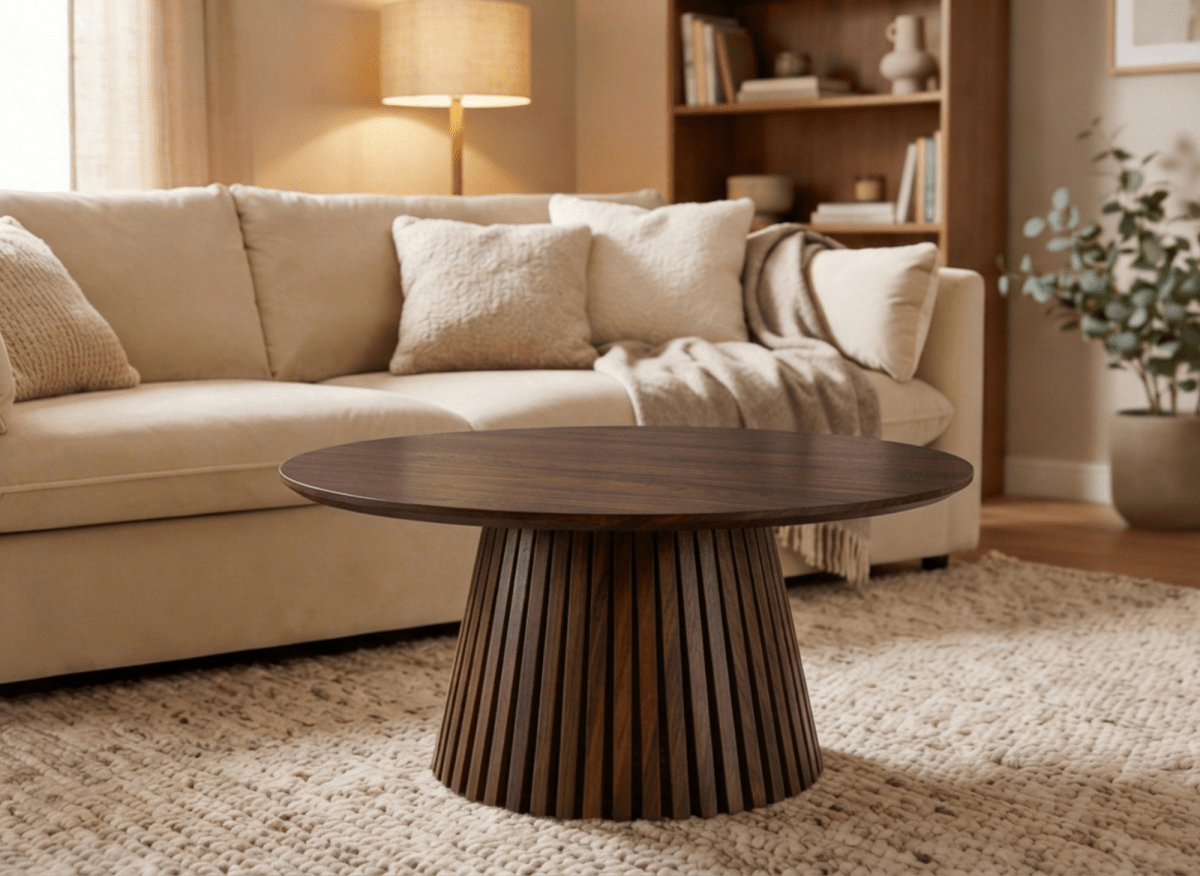 Table basse ronde en bois foncé HEKA - DécoInParis