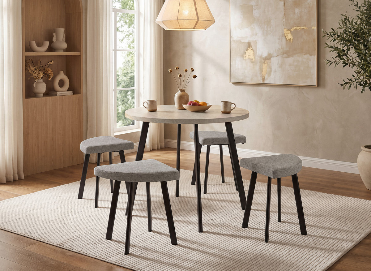 Set tavolo da pranzo in legno grigio chiaro con 4 sgabelli grigi IRINA