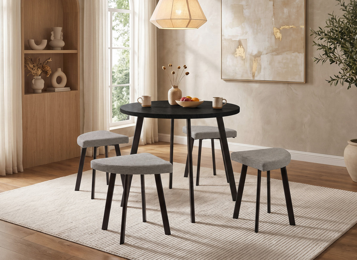 Set tavolo da pranzo in legno nero con 4 sgabelli grigi IRINA