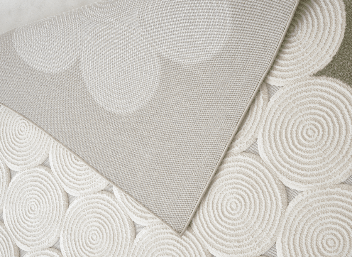 Tapis à motifs rond blanc écru 154 x 230 cm CLARA - DécoInParis