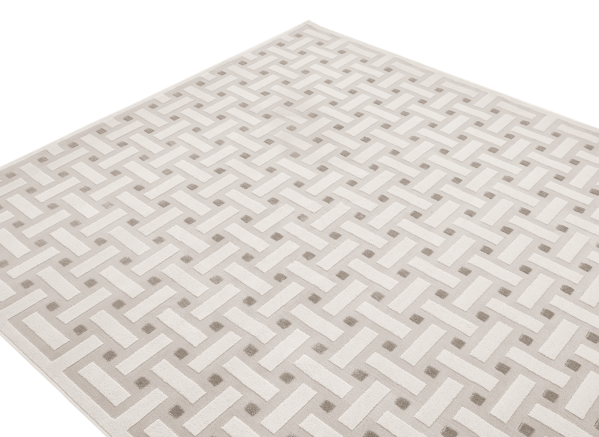 Tapis beige et gris à motifs rectangulaires 160 x 230 cm LYS - DécoInParis