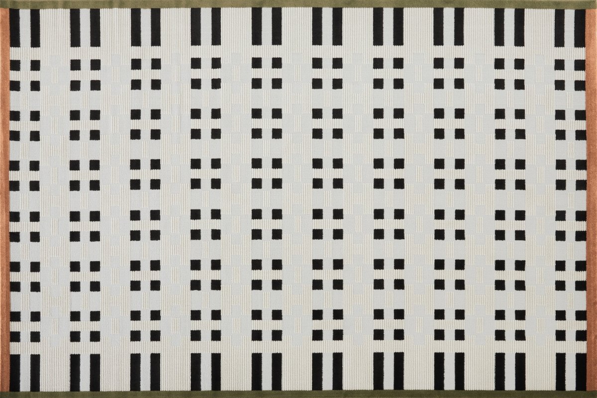 Tapis blanc à motifs noirs, verts et orange 160 x 230 cm ELINN - DécoInParis