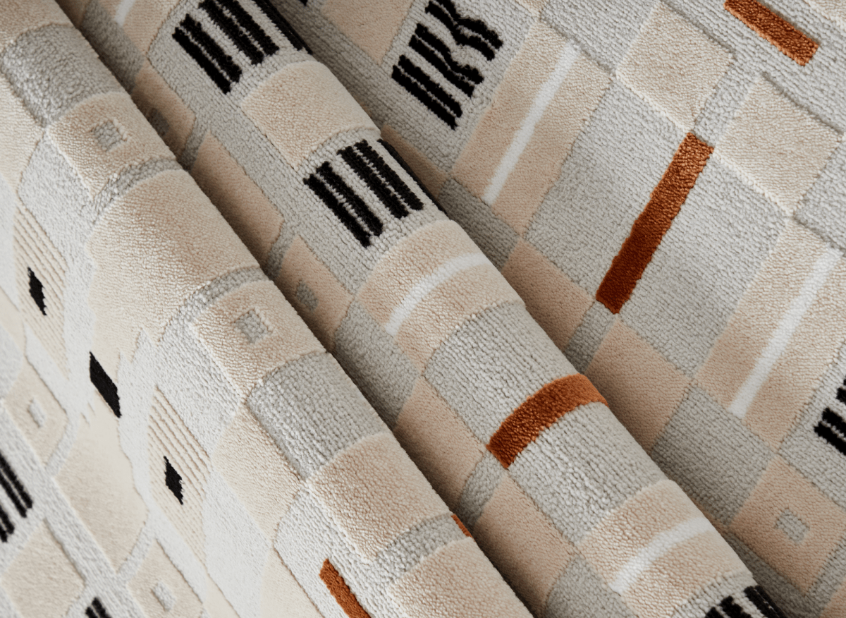 Tapis écru à motifs géométriques verts et orange 200 x 290 cm LOANE - DécoInParis