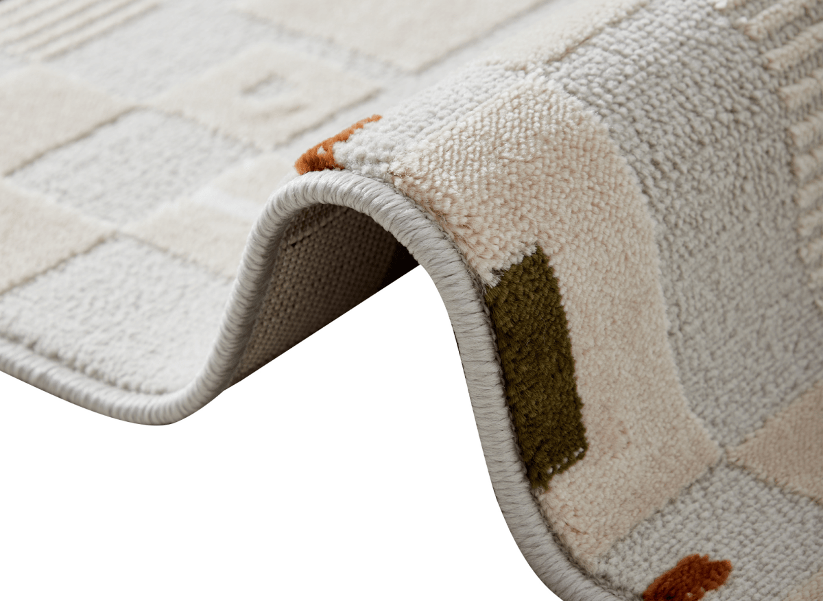 Tapis écru à motifs géométriques verts et orange 200 x 290 cm LOANE - DécoInParis