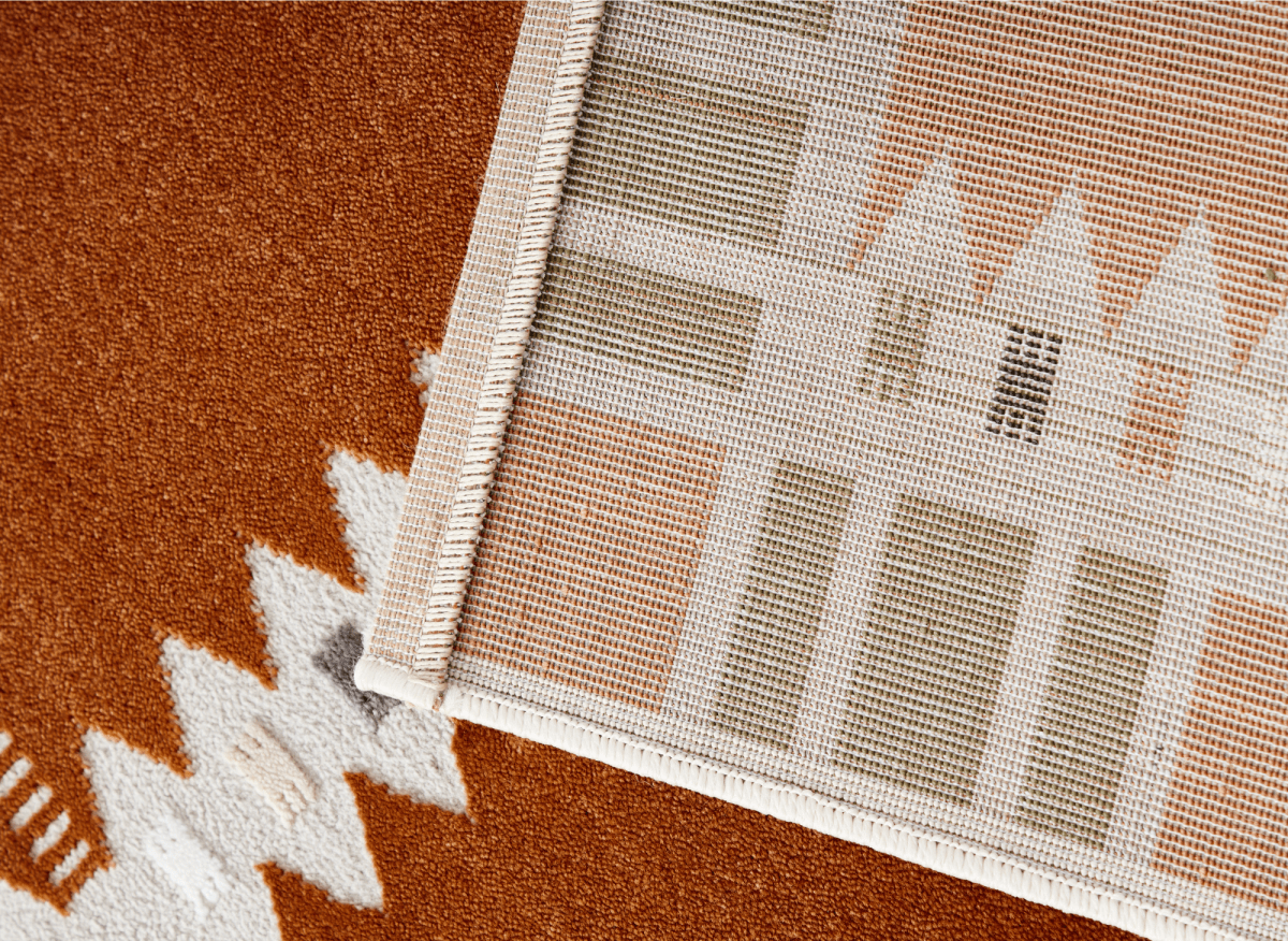 Tapis terracotta à motifs géométriques verts et beige 160 x 230 cm SAHEL - DécoInParis