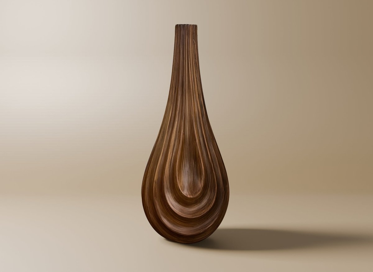 Vase goutte en polyrésine imitation bois H38 cm DERYA - DécoInParis
