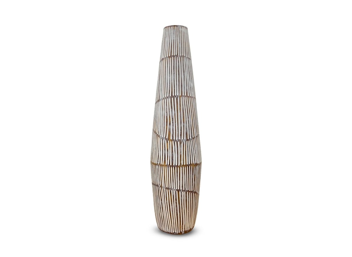 Vase XL en polyrésine bois et blanc H69 cm MAYA - DécoInParis